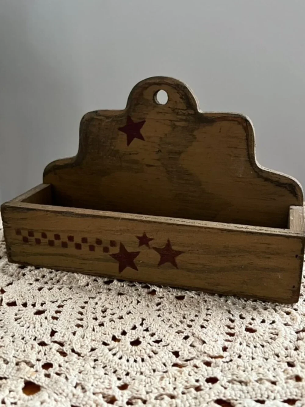 Primitive Wood Wall Shelf Box Red Star Folk Art Rustic Country Decor